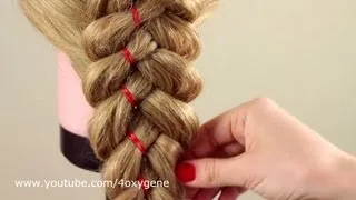 Коса из 5 прядей с лентой. Braid of five strands with ribbon