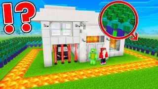 The LARGEST Security House With ZOMBIE DEFENSE in Minecraft - Maizen JJ and Mikey BUILD CHALLENGE