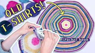 How to CROCHET a RAG RUG OUT OF OLD T-SHIRTS (& scrap yarns!)