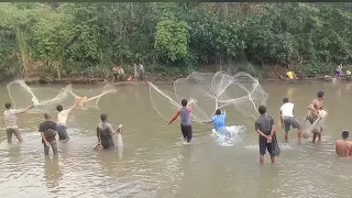 Traditional Net Fishing River Village in Indonesia