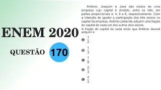 ENEM 2020 | Fração do capital de três sócios | Antônio, Joaquim e José são sócios de uma empresa