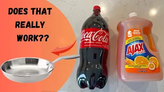 Mix liquid detergent with Coca Cola || Burnt Pan Cleaning hack