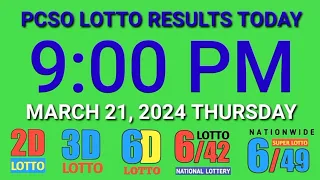 9pm Lotto Result Today March 21, 2024 Thursday ez2 swertres 2d 3d pcso