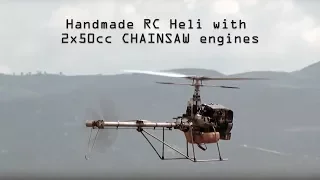 Handmade rc helicopter 2Χ50cc CHAINSAW engines
