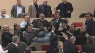 Unbelievable mass brawl in Georgian parliamentary debate