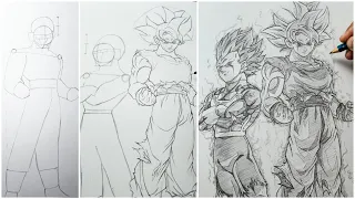 Draw Goku (MUI) and Vegeta (UE) with easy anatomy for beginners..!