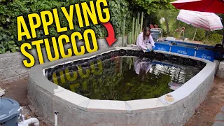 Stucco Installation For DIY Koi Pond Retaining Wall!
