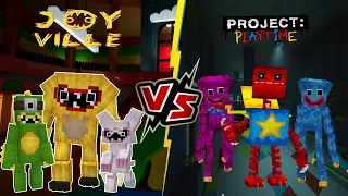 Joyville VS Poppy Playtime [Minecraft PE] HUGGY WUGGY BATTLES WOOLY BULLY!