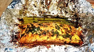 Air Fried Salmon & Asparagus in Foil Pack