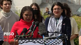 WATCH: Reps. Tlaib and Bush hold briefing with GWU students after police end pro-Palestinian protest