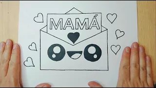 COMO DIBUJAR UNA CARTA PARA EL DIA DE LA MADRE, DIBUJOS FACILES, DIBUJO DE TARJETA PARA MAMA,  MAMA.