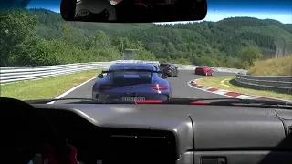 Volvo 850 R Nürburgring Nordschleife 8.32BTG busy lap behind a Porsche GT3