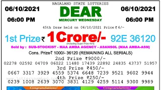 Lottery Sambad Result 6:00pm 06/10/2021 Nagaland Lottery Live Result #Lotterylive #dearlotteryresult