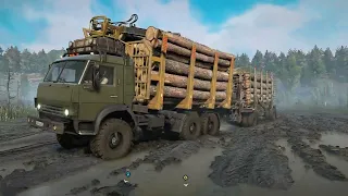 Taymyr Dangerous Wood Logging in Kamaz - SnowRunner Steering Wheel Gameplay