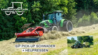 Bandschwader bei der Heuernte | SIP Pick-UP Schwader | Deutz 6125 C TTV | Rundballenpressen | Alpin