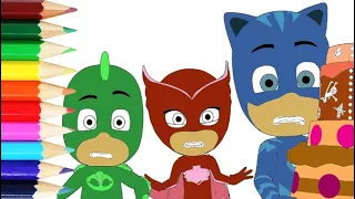 PJ Masks and Birthday Сake Coloring (Герои в масках и торт раскраска)