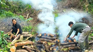 Charcoal production process for sale: Together Digging soil, cutting firewood, composting charcoal