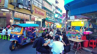 Street Food in Bangkok Chinatown Market - Nightlife in Thailand 4K