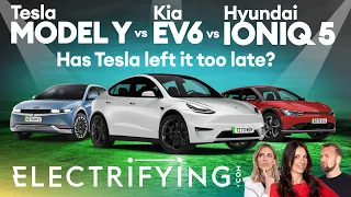 Tesla Model Y vs Hyundai Ioniq 5 vs Kia EV6 – Mega electric crossover shootout / Electrifying