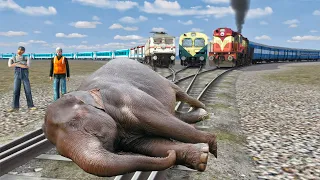 Giant Elephant 🐘 vs Three Trains - Stops the Train :--: Train Simulator