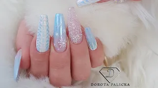 Winter blue coffin nails, Christmas nails tutorial. Tiffany & Co Blue gel babyboomer . Swarovski