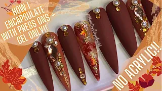 EASY Fall nail art tutorial | how to make Press on nails | How to encapsulate with press ons gelx