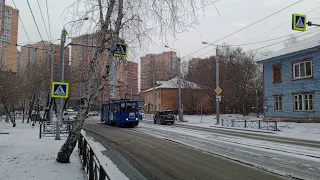 "А снег идёт" Трамвай 71-605А [№207] на линии по 6 маршруту после ремонта