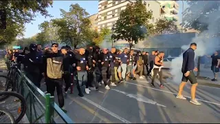 Marshimi i tifozëve bardheblu drejt stadiumit “Air Albania”, derbi Partizani-Tirana