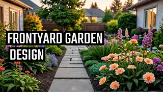 A beautiful front yard garden at twilight #frontyard #design #garden