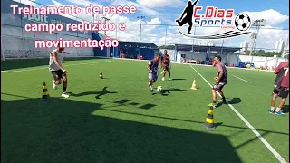 Treinamento de passes, movimentação, marcação, campo reduzido.