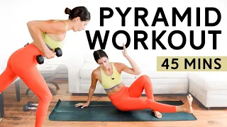 45 Min Pyramid Workout (Set of Medium Weights) - Total Body Strength & Plyo Pyramid Workout