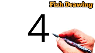 How to Draw Fish From Number 4 | Easy Fish Drawing | Number Drawing