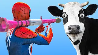 GTA 5 Water Ragdolls SPIDERMAN VS COW (GTA 5 Superhero Battle, Euphoria Physics, Jumps & Fails)