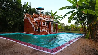 65 Days To Build A Bamboo House , Largest And Most Beautiful Swimming Pool In Front Of The House