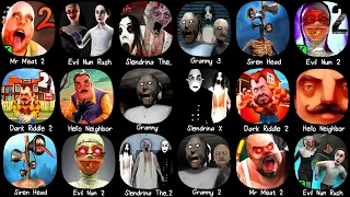 Mr Meat 2, Granny 3, Slendrina The Cellar, Evil Nun 2, Dark Riddle 2, Granny, Hello Neighbor..