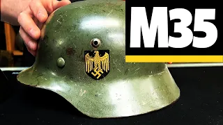 M35 Kriegsmarine German Helmet Rare | WWII German Navy | Distinctive Golden Eagle Decals Luftwaffe