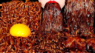 ASMR BLACK BEAN ENOKI MUSHROOMS BABY OCTOPUS TRUFFLE BLACK BEAN NOODLES 짜장불닭팽이버섯 트러플짜파게티 먹방 MUKBANG