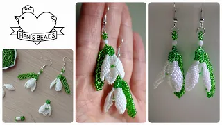 How to make SNOWDROP EARRINGS from seed beads | Hen's Beads DIY Tutorial