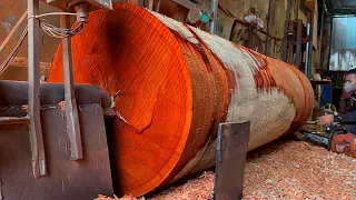 Wood Large Extremely DANGEROUS !!! Red Wood Turning Skills - Skills Working With Giant Wood Lathe.