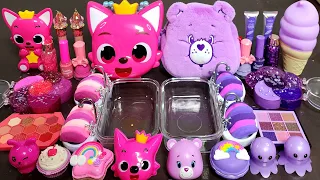 Pinkfong vs Care Bear Slime Mixing Makeup,Random Into Slime! Satisfying Slime#asmr#satisfying#slime