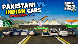 Pakistani Vs Indian | Pakistan Cars Vs Indian Cars Titanic Ship Mega Jump Challenge | Gta 5 Pakistan