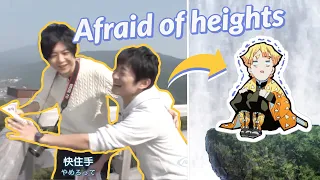 Compilation of Shimono Hiro being afraid of heights (and still getting dragged to high places)