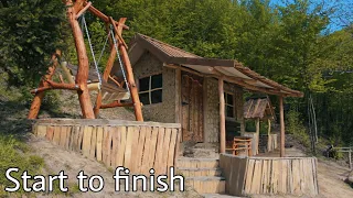 He built a house near the forest with his own hands. Start to finish