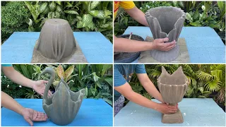 4 Beautiful Craft Ideas From Cement And Old Fabric/Towel || Simple Pot Easy To Make For Everyone