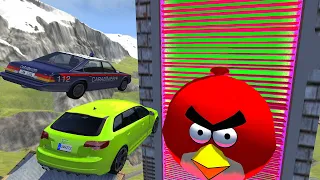 Crazy Vehicle High Speed Jump In Vertical Green Slime Pool With Laser Wall - BeamNG drive divides