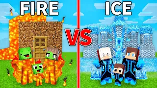 Mikey FIRE FAMILY vs JJ ICE FAMILY Survival Battle in Minecraft (Maizen)