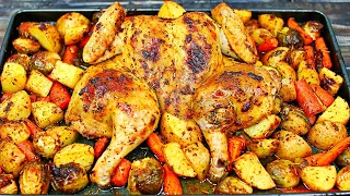 Best Ever Roasted Chicken and Veggies - Easy Roasted Spatchcock Chicken & Vegetables