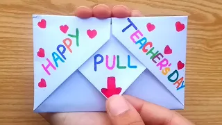 DIY - SURPRISE MESSAGE CARD FOR TEACHER'S DAY | Pull Tab Origami Envelope Card | Teacher's Day Card