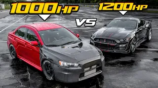 1000+HP EVO X VS 1200HP Shelby GT500 (58PSI 4B11 VS 5.2L Turbo V8)