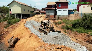 Activities Dozer Spreading Gravel Making Roads For Clearing Foundation Canal & Climbing steep slope